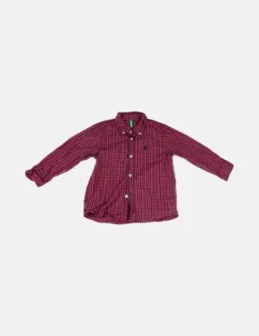 Benetton Camisa de cuadros roja de vestir